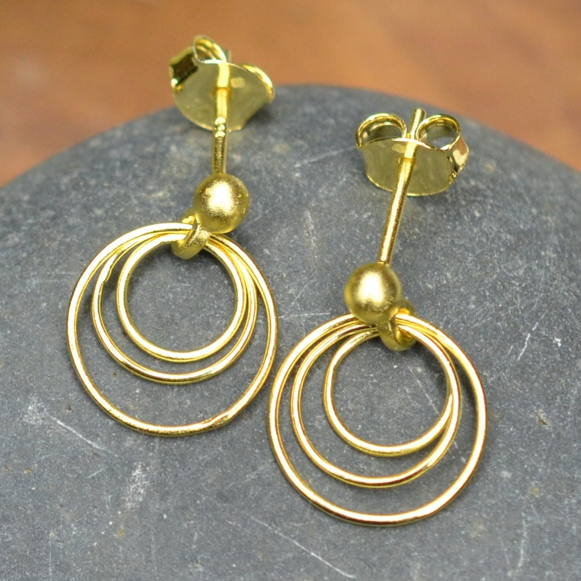 14K Gold Plated 925 Sterling Silver Round Circles Earrings