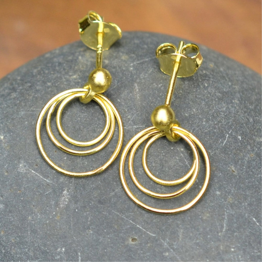 14K Gold Plated 925 Sterling Silver Round Circles Earrings