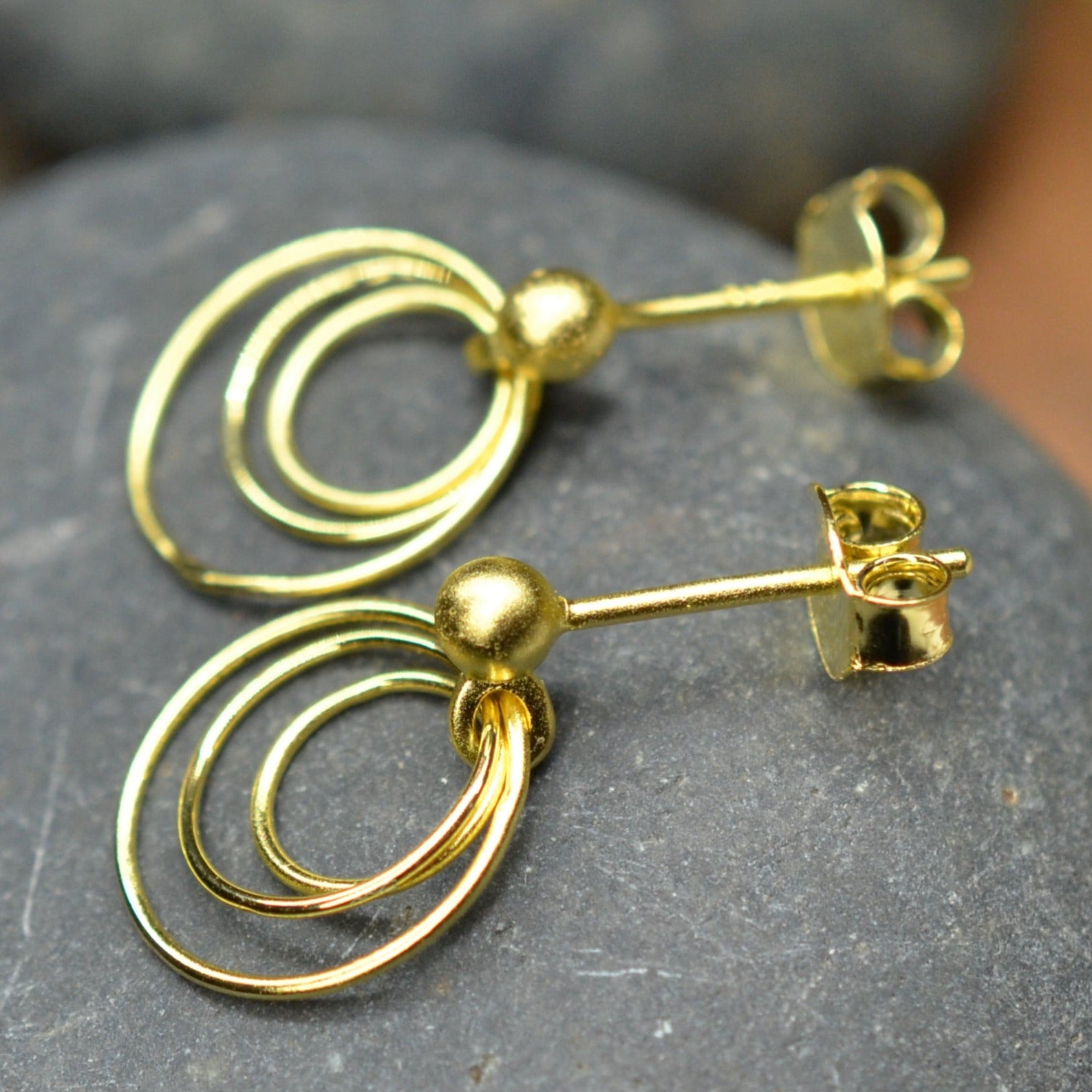 14K Gold Plated 925 Sterling Silver Round Circles Earrings