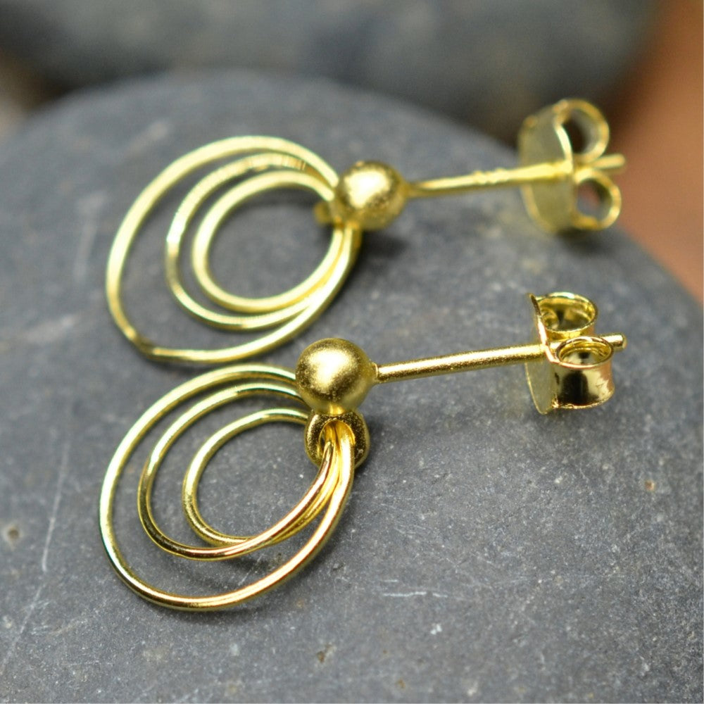 14K Gold Plated 925 Sterling Silver Round Circles Earrings