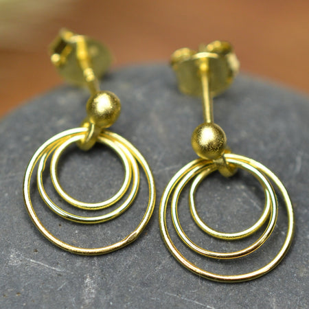 14K Gold Plated 925 Sterling Silver Round Circles Earrings