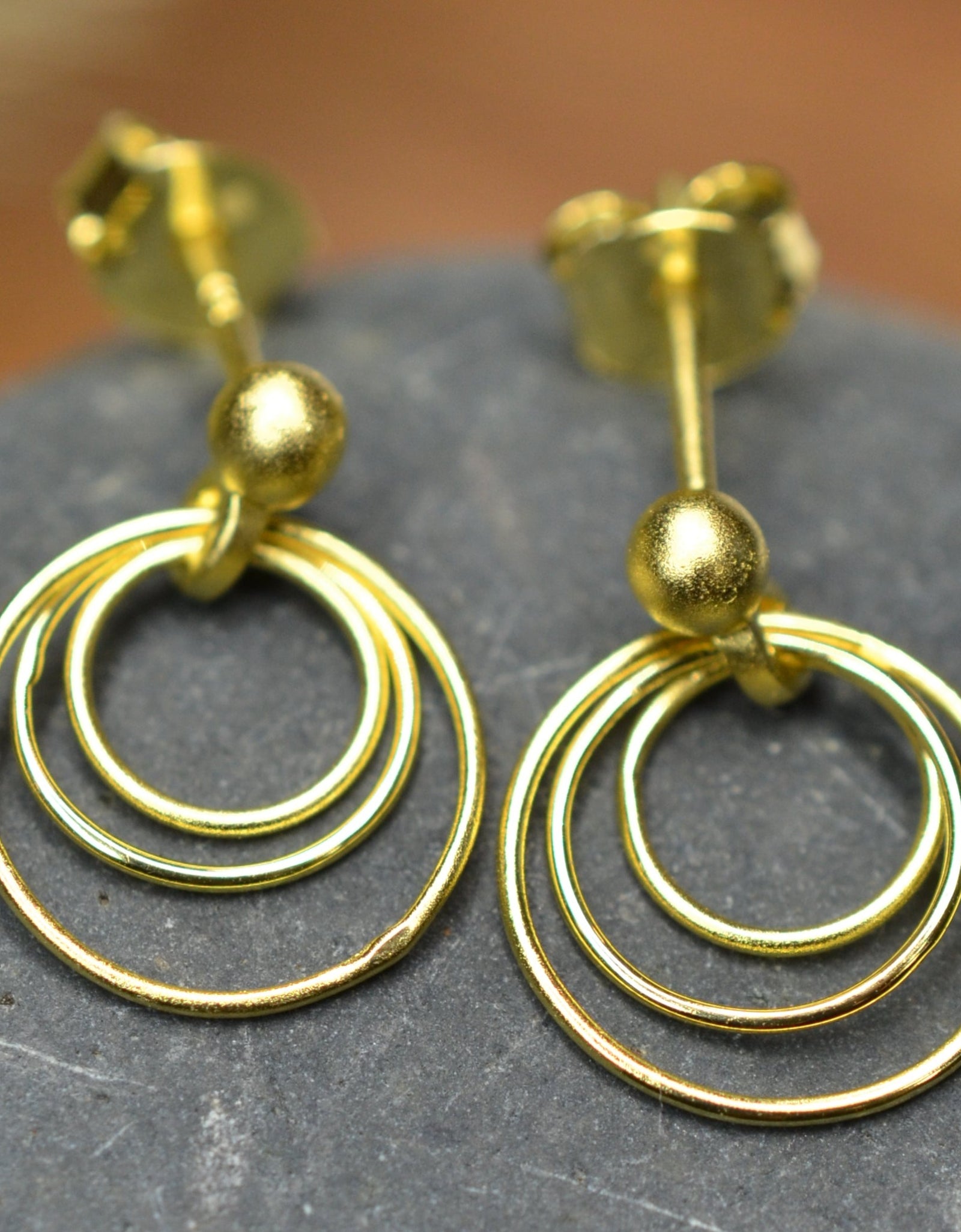 14K Gold Plated 925 Sterling Silver Round Circles Earrings