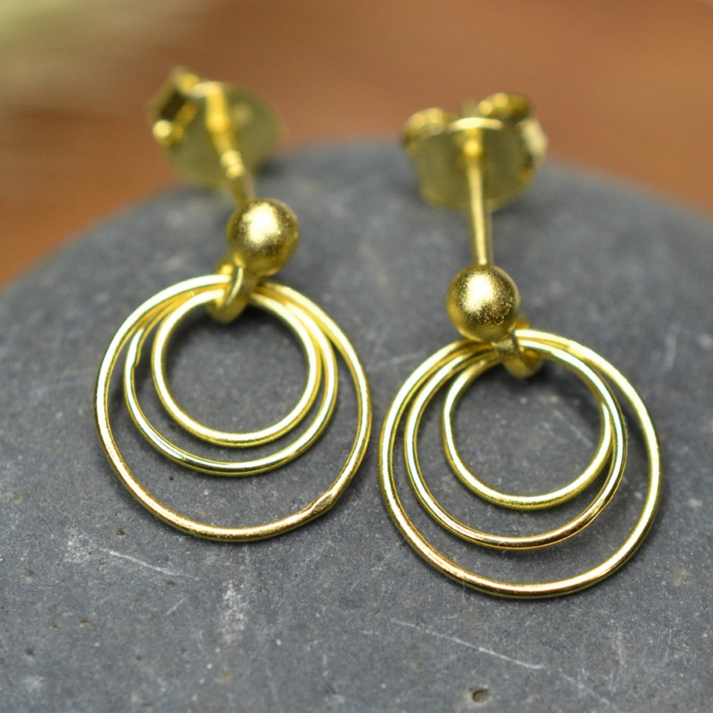 14K Gold Plated 925 Sterling Silver Round Circles Earrings