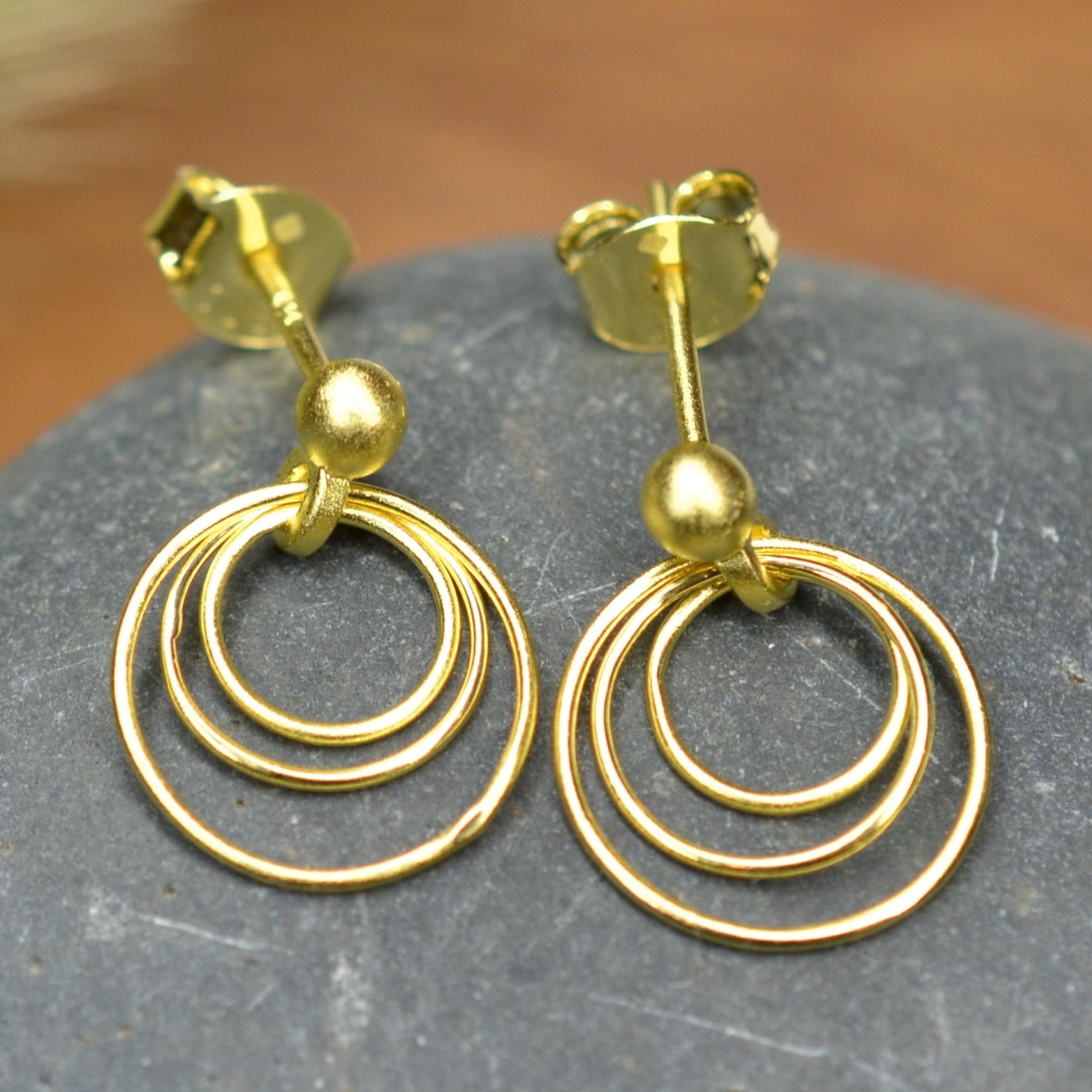 14K Gold Plated 925 Sterling Silver Round Circles Earrings