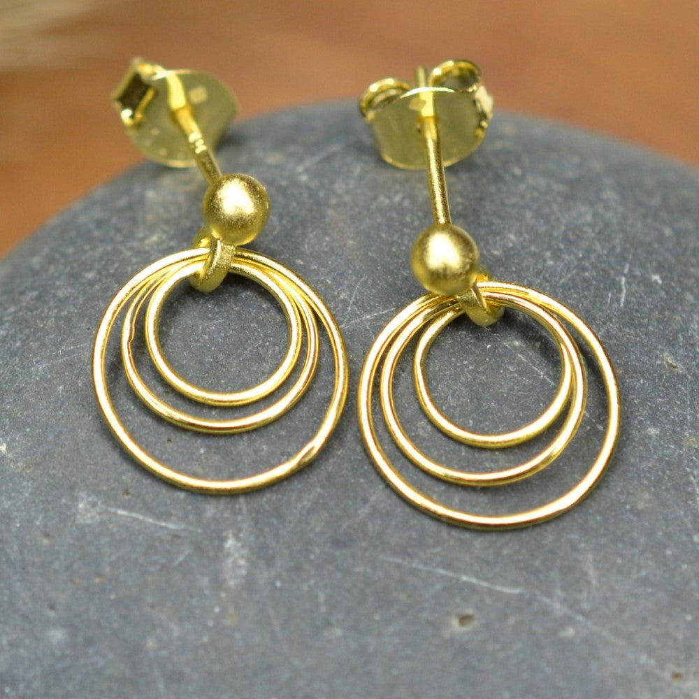 14K Gold Plated 925 Sterling Silver Round Circles Earrings