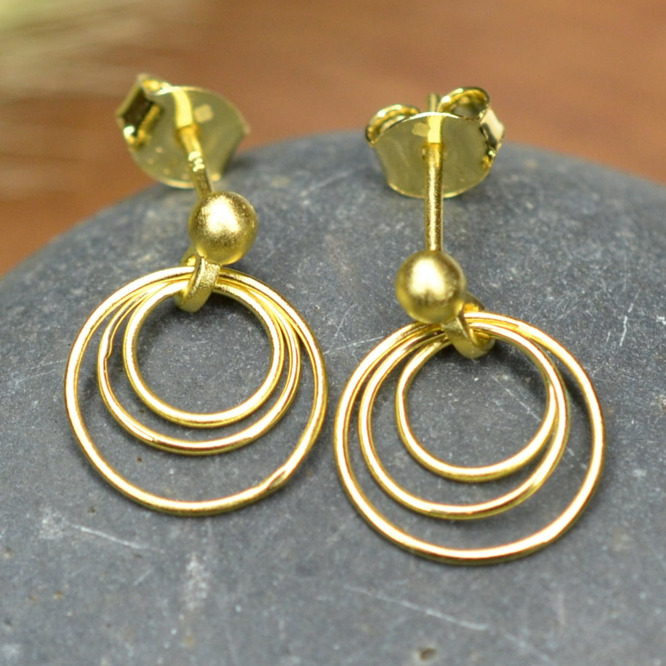 14K Gold Plated 925 Sterling Silver Round Circles Earrings