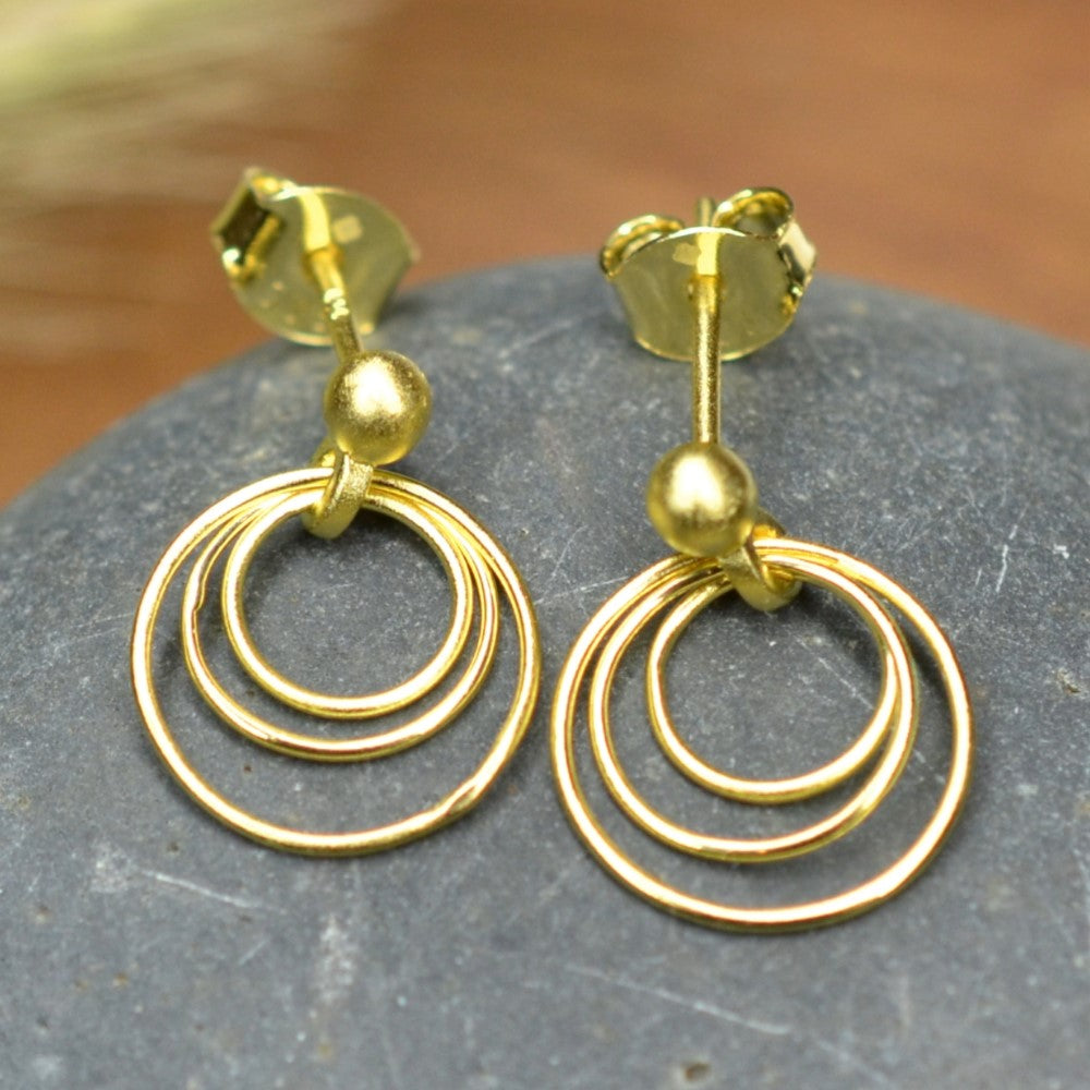 14K Gold Plated 925 Sterling Silver Round Circles Earrings