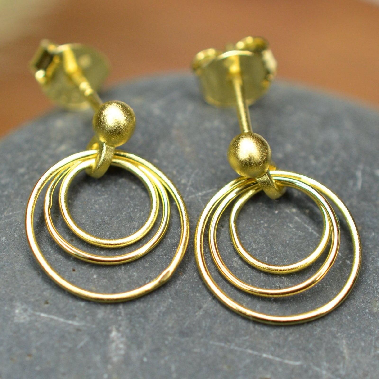 14K Gold Plated 925 Sterling Silver Round Circles Earrings