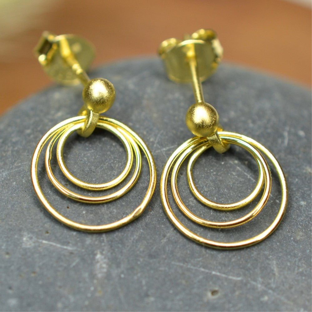 14K Gold Plated 925 Sterling Silver Round Circles Earrings