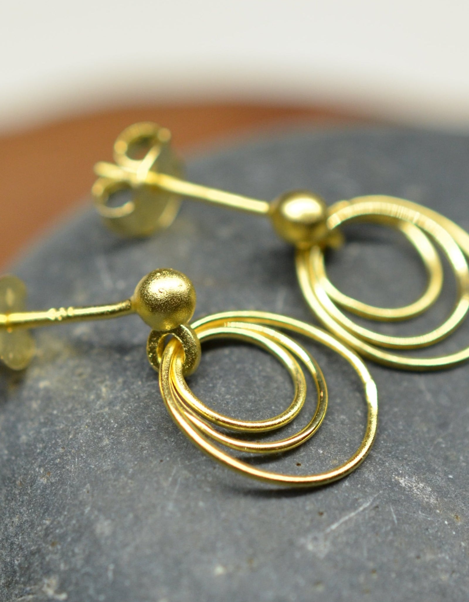 14K Gold Plated 925 Sterling Silver Round Circles Earrings