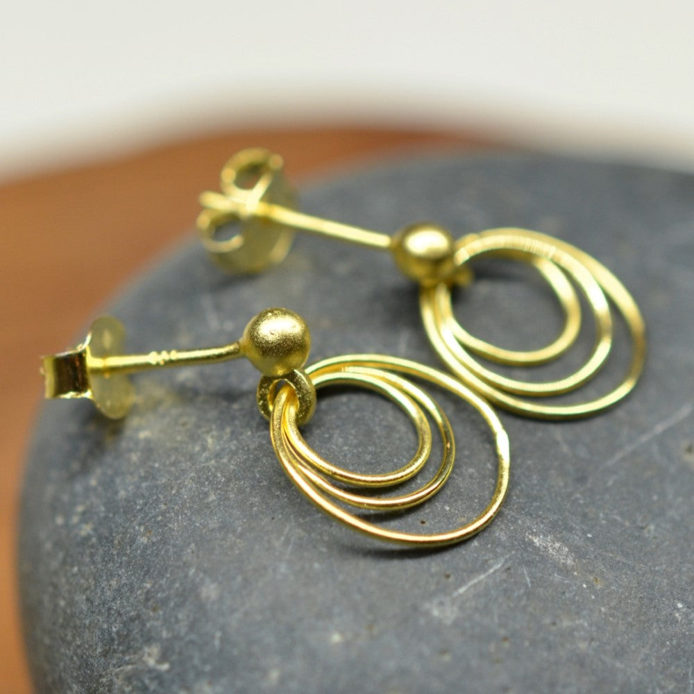 14K Gold Plated 925 Sterling Silver Round Circles Earrings