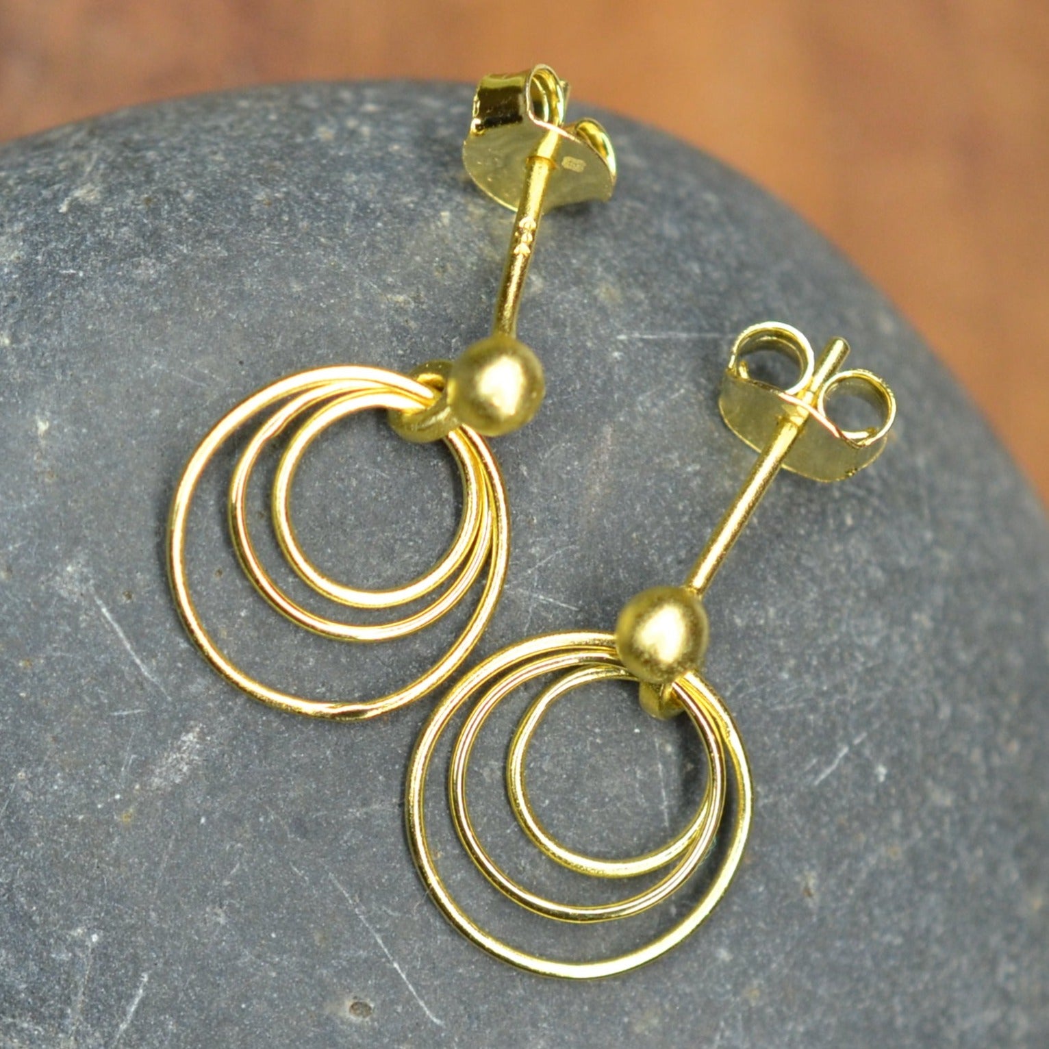 14K Gold Plated 925 Sterling Silver Round Circles Earrings