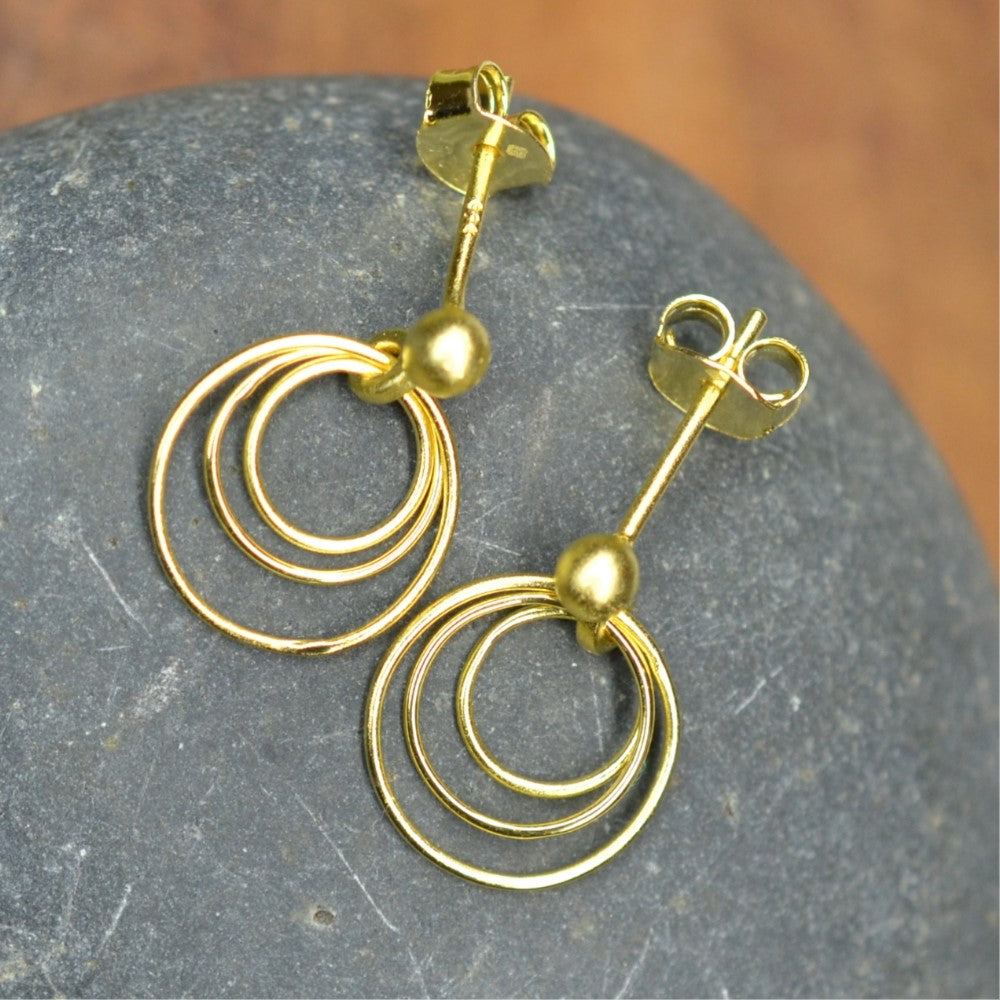 14K Gold Plated 925 Sterling Silver Round Circles Earrings