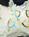 14K Gold Plated Blue Pink Yellow Enamel Dangling 925 Sterling Silver Hoop Cubic Zirconia Earrings