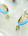 14K Gold Plated Blue Pink Yellow Enamel Dangling 925 Sterling Silver Hoop Cubic Zirconia Earrings