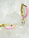 14K Gold Plated Blue Pink Yellow Enamel Dangling 925 Sterling Silver Hoop Cubic Zirconia Earrings