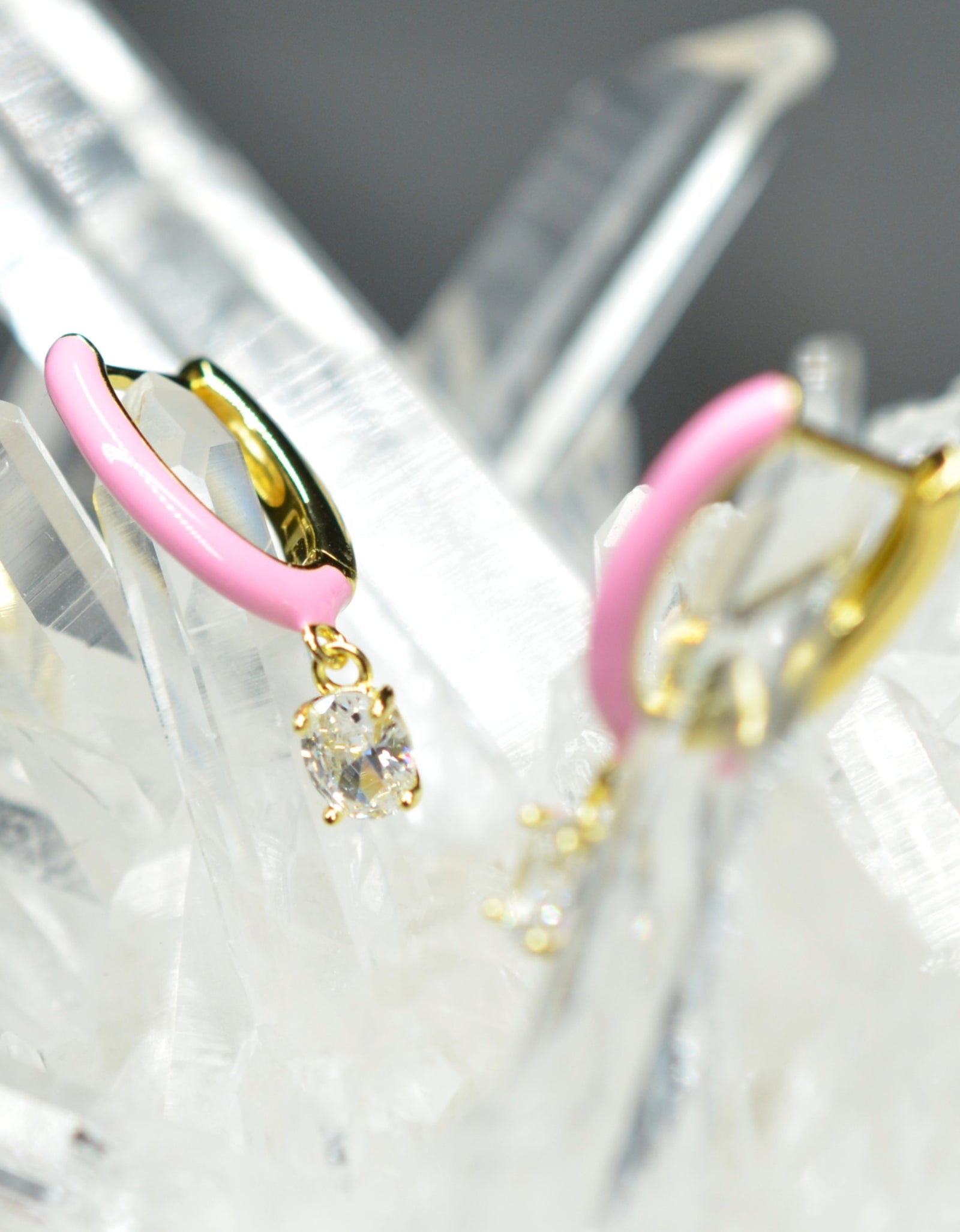 14K Gold Plated Blue Pink Yellow Enamel Dangling 925 Sterling Silver Hoop Cubic Zirconia Earrings