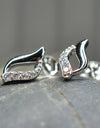 925 Sterling Silver Stud Earrings Platinum Plated Leaf Motif Cubic Zirconia