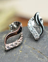 925 Sterling Silver Stud Earrings Platinum Plated Leaf Motif Cubic Zirconia