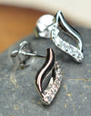 925 Sterling Silver Stud Earrings Platinum Plated Leaf Motif Cubic Zirconia