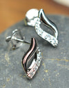 925 Sterling Silver Stud Earrings Platinum Plated Leaf Motif Cubic Zirconia