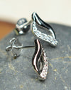 925 Sterling Silver Stud Earrings Platinum Plated Leaf Motif Cubic Zirconia