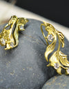 14K Gold Plated Cubic Zirconia Matt Finished Leaf Design 925 Sterling Silver Earrings