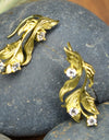 14K Gold Plated Cubic Zirconia Matt Finished Leaf Design 925 Sterling Silver Earrings