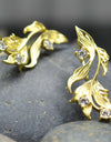 14K Gold Plated Cubic Zirconia Matt Finished Leaf Design 925 Sterling Silver Earrings