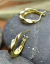 925 Sterling Silver Hoop Earrings 14K Gold Plated Tribal Twisted Matt Finished