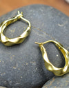 925 Sterling Silver Hoop Earrings 14K Gold Plated Tribal Twisted Matt Finished