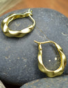 925 Sterling Silver Hoop Earrings 14K Gold Plated Tribal Twisted Matt Finished