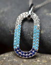 50cm Platinum Plated Blue Oval W/ CZ 925 Sterling Silver Pendant w/ Adjustable Chain Necklace by Mc9vn