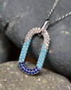 50cm Platinum Plated Blue Oval W/ CZ 925 Sterling Silver Pendant w/ Adjustable Chain Necklace by Mc9vn