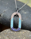 50cm Platinum Plated Blue Oval W/ CZ 925 Sterling Silver Pendant w/ Adjustable Chain Necklace by Mc9vn