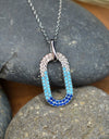 50cm Platinum Plated Blue Oval W/ CZ 925 Sterling Silver Pendant w/ Adjustable Chain Necklace by Mc9vn