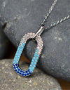 50cm Platinum Plated Blue Oval W/ CZ 925 Sterling Silver Pendant w/ Adjustable Chain Necklace by Mc9vn