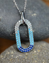 50cm Platinum Plated Blue Oval W/ CZ 925 Sterling Silver Pendant w/ Adjustable Chain Necklace by Mc9vn