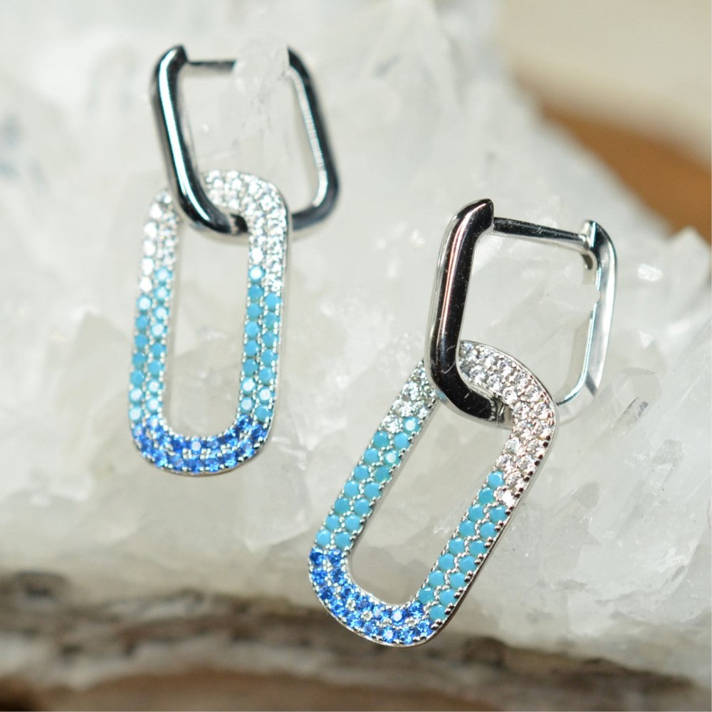 27mm Platinum Plated Baby Blue Oval Cute 925 Sterling Silver Earrings w/ Cubic Zirconia by Mc9vn