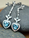 Heart Shaped 925 Sterling Silver Earrings Blue Cubic Zirconia Center Stone | Platinum Plated | by Mc9vn | Ship from US | Gift for Her |