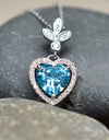 Heart Shaped 925 Sterling Silver Blue Cubic Zirconia Platinum Plated Pendant Adjustable Chain Necklace by Mc9vn | Gift for Her |