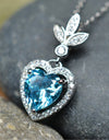 Heart Shaped 925 Sterling Silver Blue Cubic Zirconia Platinum Plated Pendant Adjustable Chain Necklace by Mc9vn | Gift for Her |