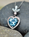 Heart Shaped 925 Sterling Silver Blue Cubic Zirconia Platinum Plated Pendant Adjustable Chain Necklace by Mc9vn | Gift for Her |