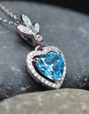 Heart Shaped 925 Sterling Silver Blue Cubic Zirconia Platinum Plated Pendant Adjustable Chain Necklace by Mc9vn | Gift for Her |