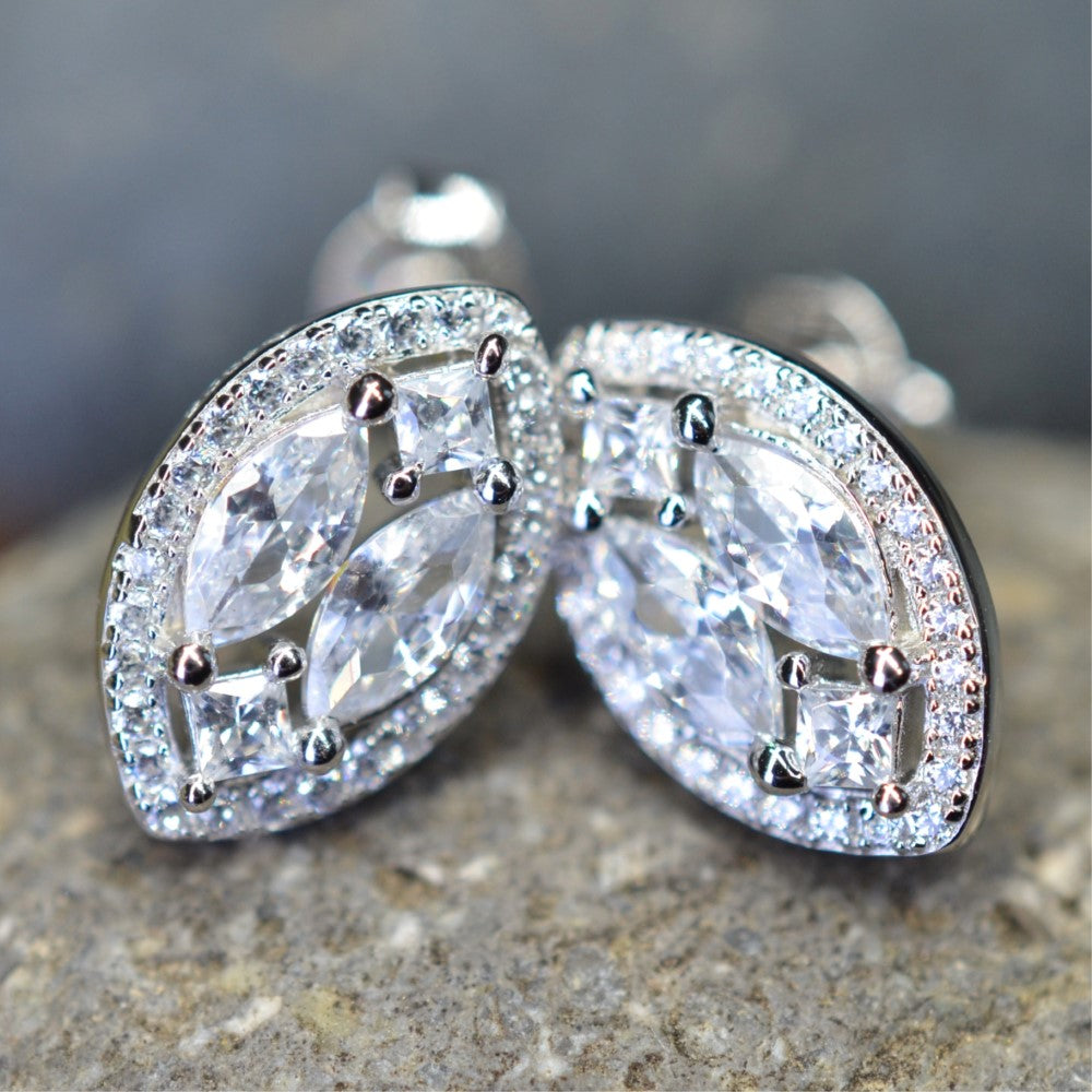 Platinum Plated Marquise Illusion Set Cubic Zirconia 925 Sterling Silver Earrings by Mc9vn | Ship from US | Gift for Her |