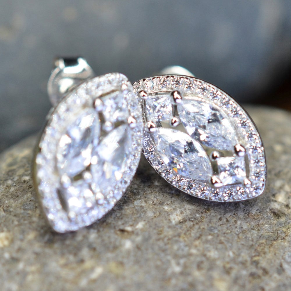 Platinum Plated Marquise Illusion Set Cubic Zirconia 925 Sterling Silver Earrings by Mc9vn | Ship from US | Gift for Her |