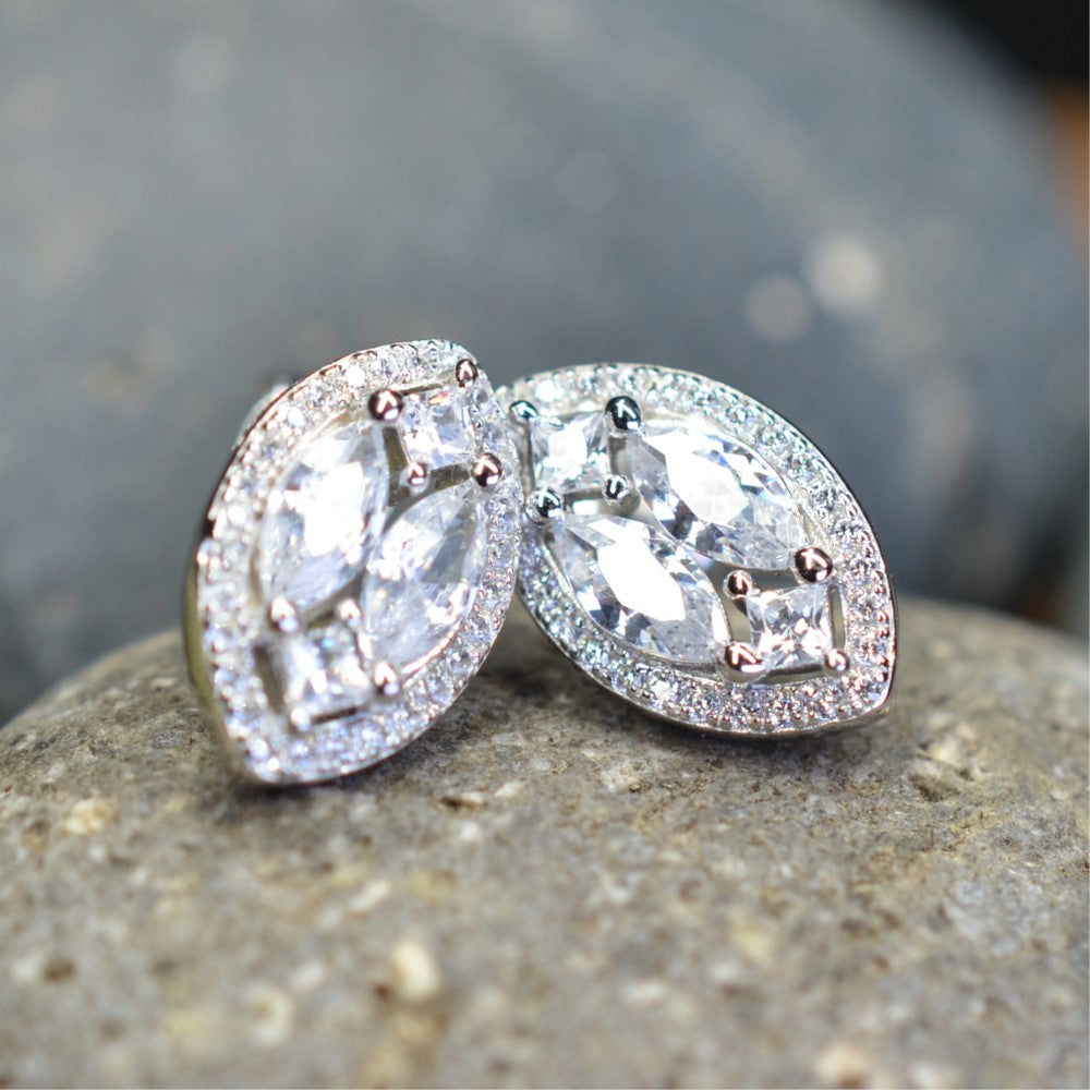 Platinum Plated Marquise Illusion Set Cubic Zirconia 925 Sterling Silver Earrings by Mc9vn | Ship from US | Gift for Her |