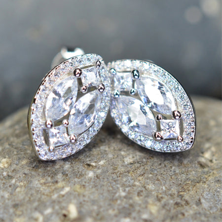 Platinum Plated Marquise Illusion Set Cubic Zirconia 925 Sterling Silver Earrings by Mc9vn | Ship from US | Gift for Her |