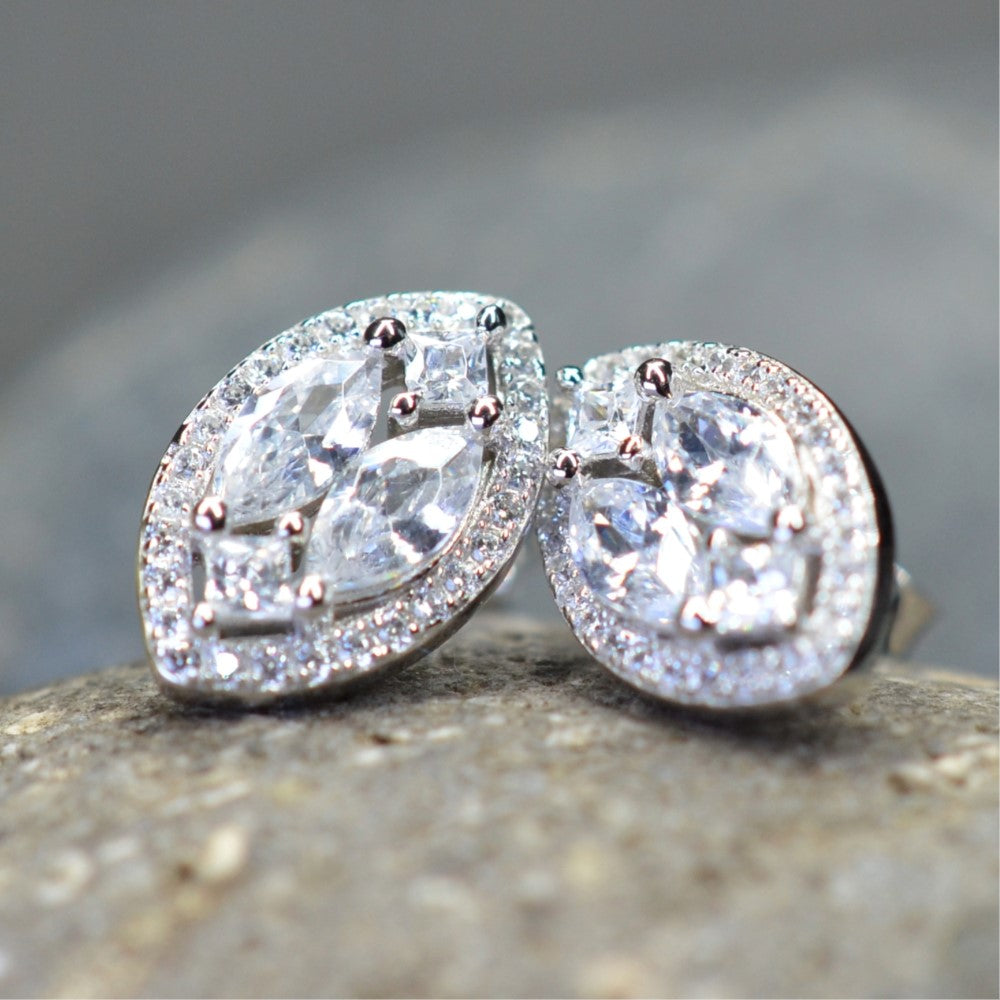 Platinum Plated Marquise Illusion Set Cubic Zirconia 925 Sterling Silver Earrings by Mc9vn | Ship from US | Gift for Her |