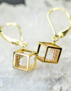 14K Yellow Gold Plated 925 Sterling Silver Open Cube Earrings with Pink Cubic Zirconia by Mc9vn | Gift for Her | Ship from US |